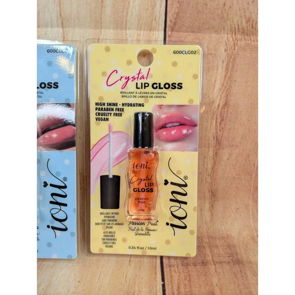 Ioni Crystal Lip Gloss 2-Pack Clear Vanilla Passion Fruit High Shine Vegan New